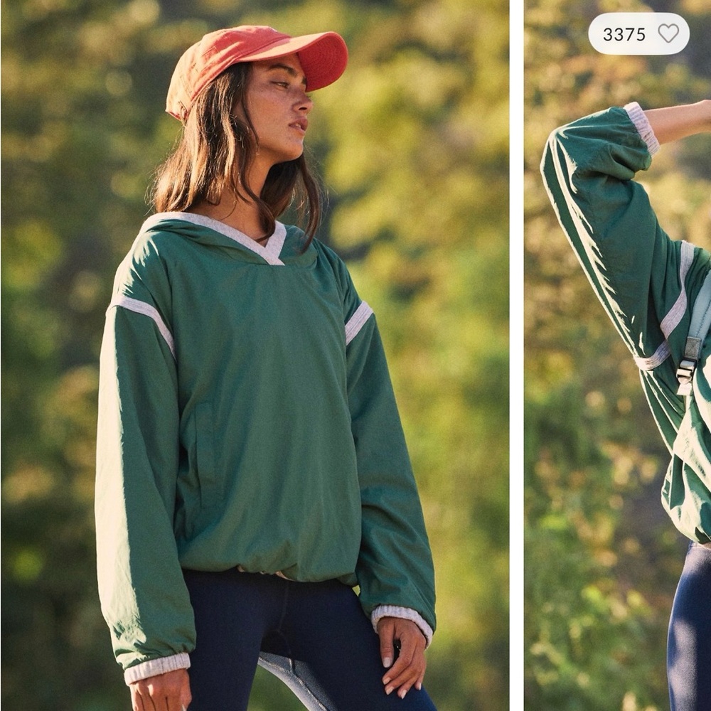 FP Movement by Free People Green Pullover Hoodie with Cream Trim